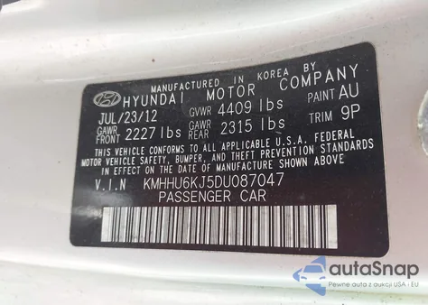 2013 Hyundai Genesis 3.8 Grand Touring из США, поврежденный, VIN KMHHU6KJ5DU087047
